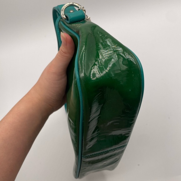 SOLD Authentic HTF Ferragamo turquoise leather trim pouchette - Picture 7 of 11